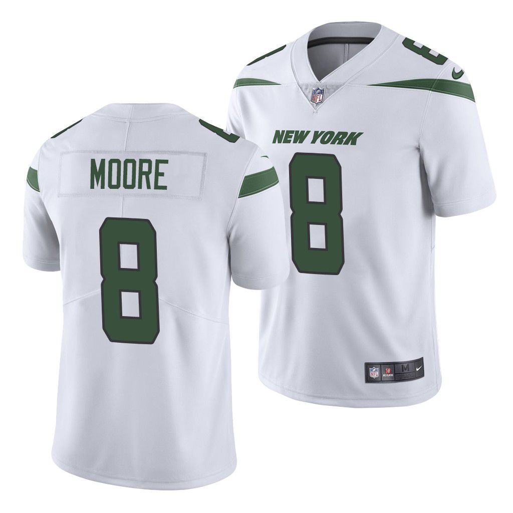 Men New York Jets 8 Elijah Moore Nike White Vapor Limited NFL Jersey